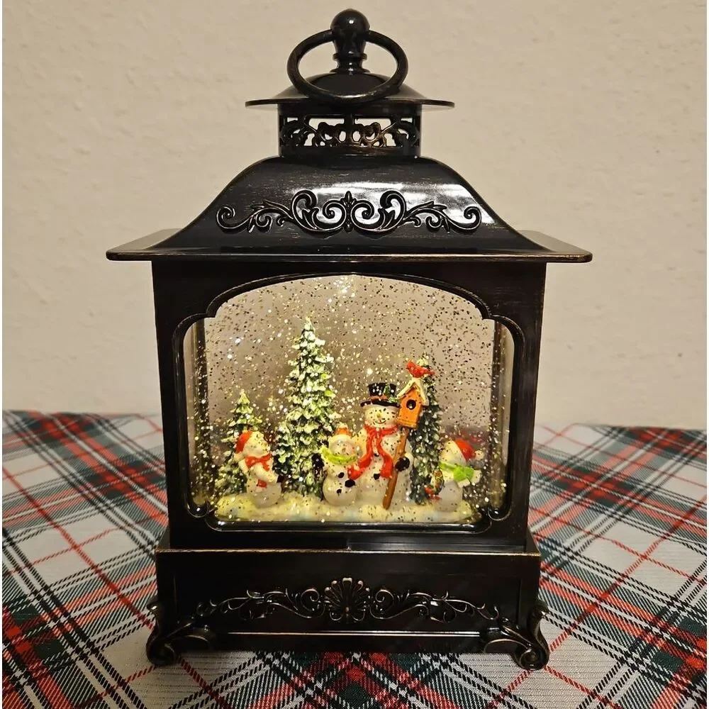 Valerie Parr Hill Holiday Black Lantern Snow Globe with Festive Snowmen